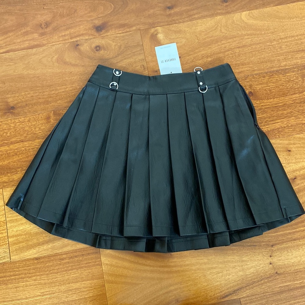 Faux Leather Pleated Skater Skirt